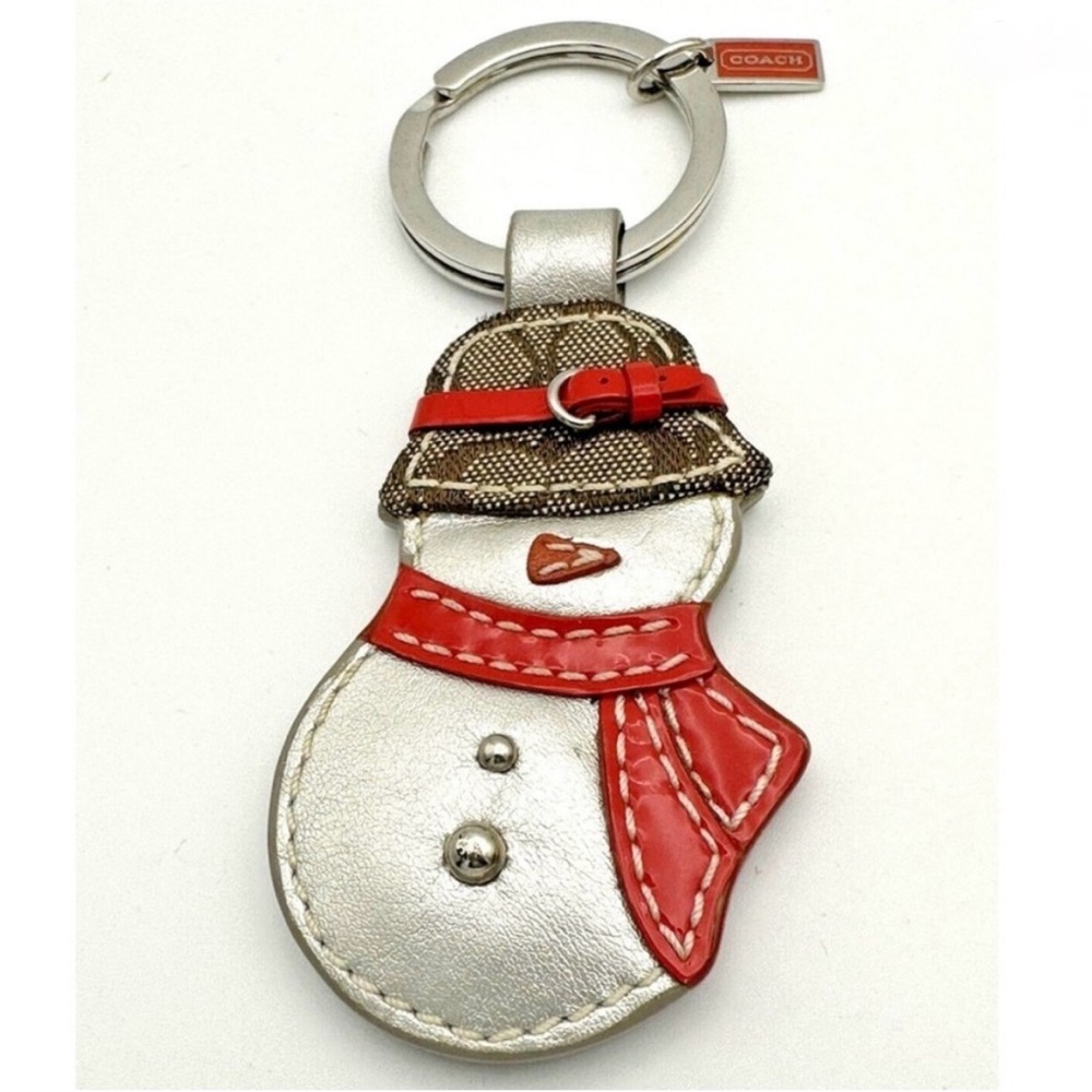 Coach 2008 Signature Snowman Keychain Bag Charm Red, White, Silver rare like new